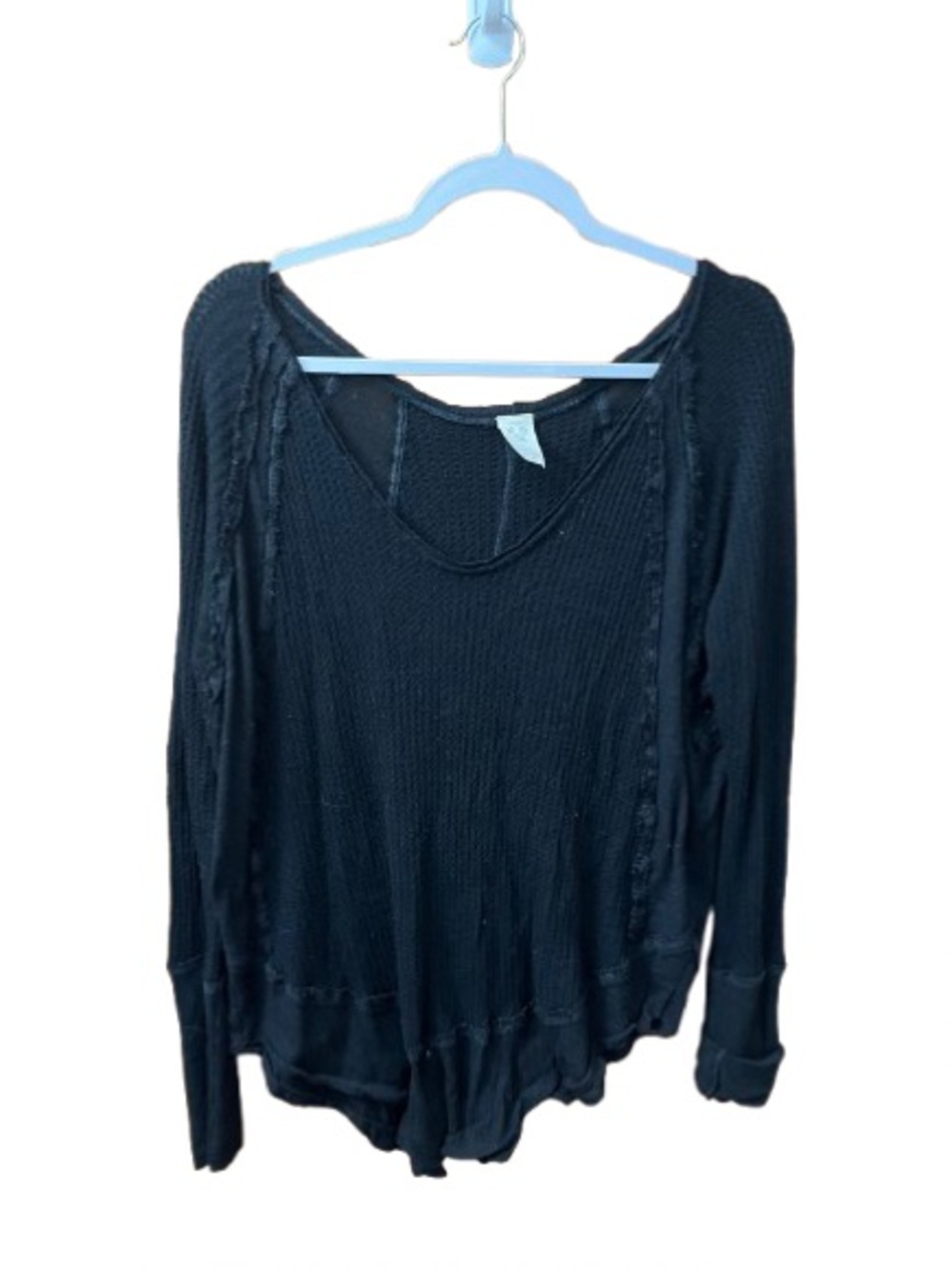Free People We the Free Laguna Black Waffle-Knit Top